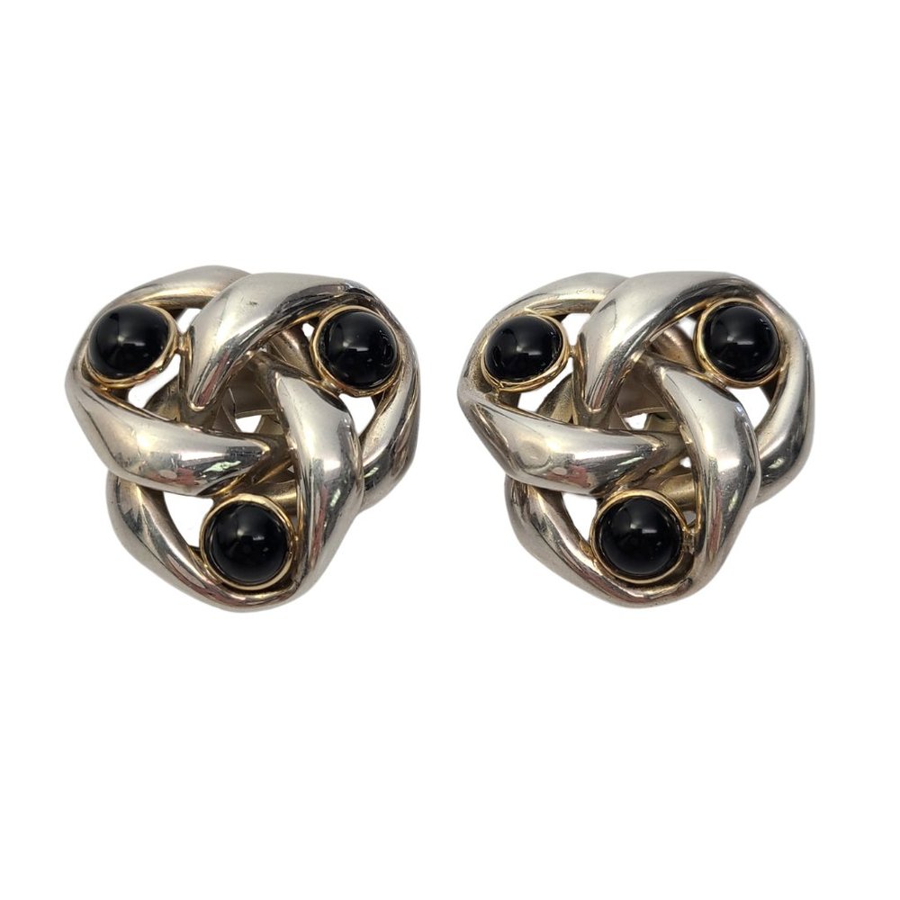 Sterling 14K Yellow Gold Accent Onyx Earrings